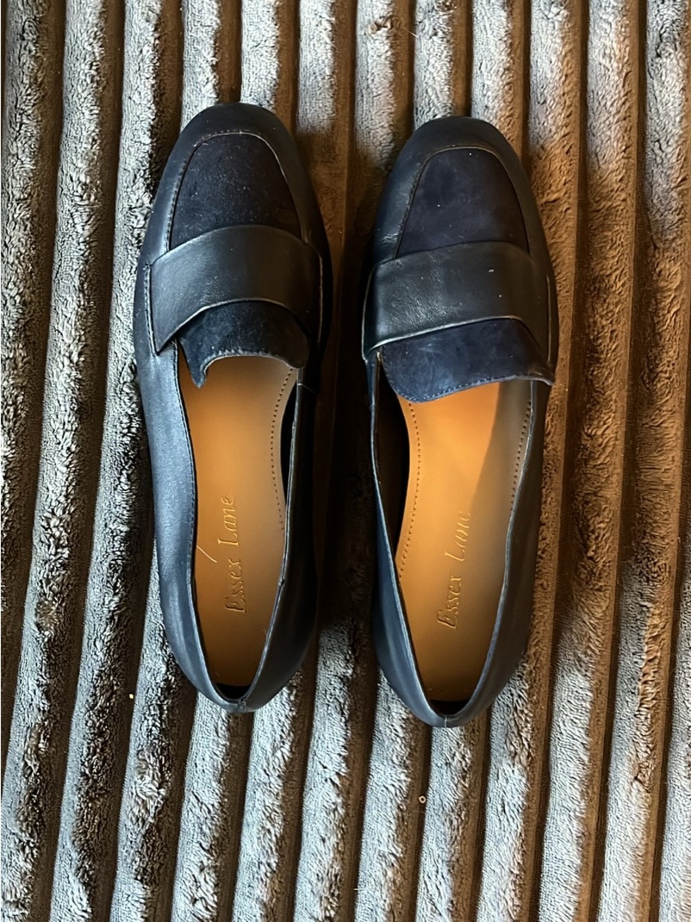 Essex Lane Navy Leather & Tan Insole Penny Loafers